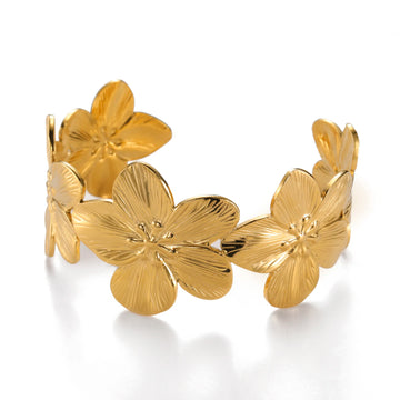 Stainless Steel Hollow Flower Butterfly Open Wide Bracelet