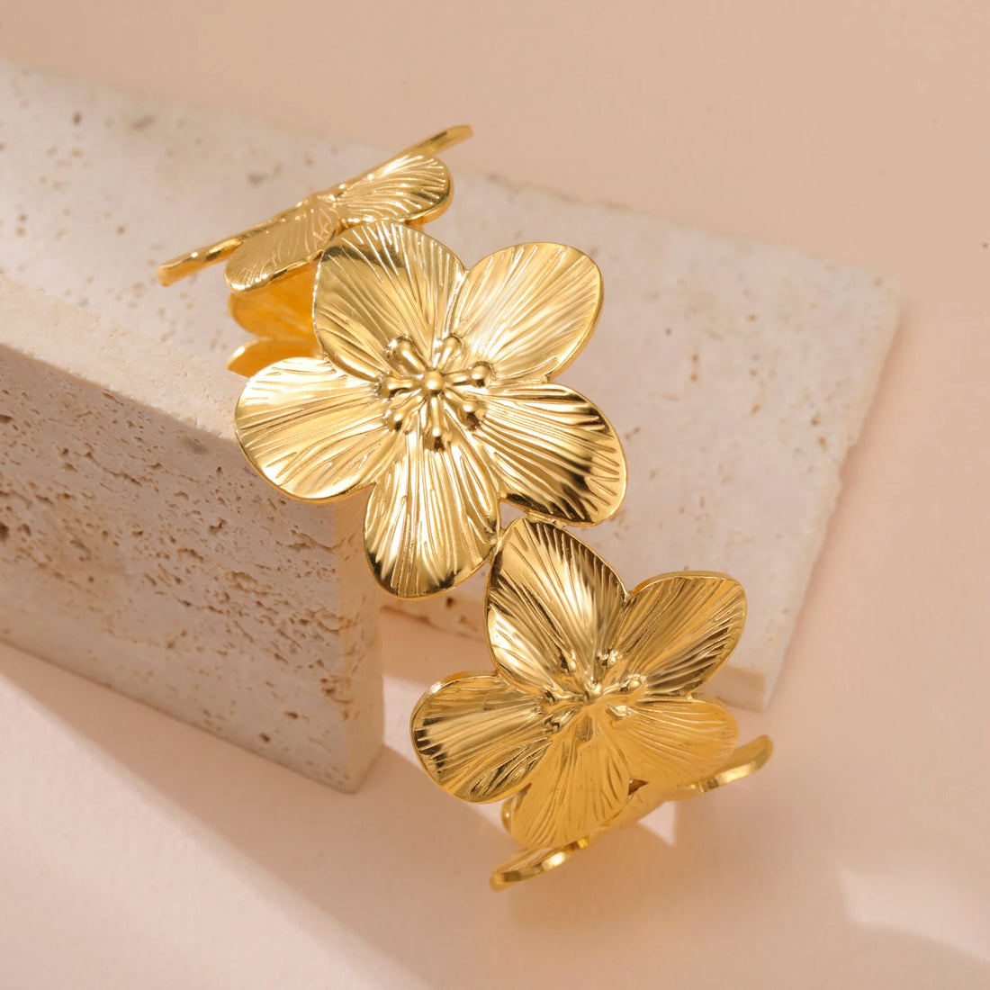 Stainless Steel Hollow Flower Butterfly Open Wide Bracelet
